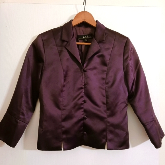 Nicole Miller Steampunk Cosplay Plum Satin Crop Blazer size 6 - Picture 1 of 7